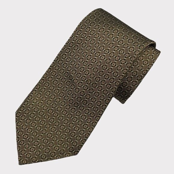 Donna Karan 100% Silk Gold Black Geometrical Tie - Picture 1 of 4